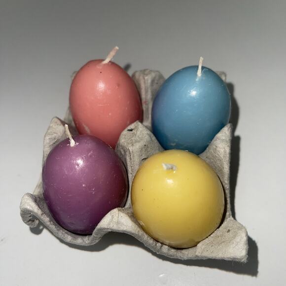 Vintage Pastel Easter Egg Candles Set of 4 Unused Pink Blue Yellow Purple - Picture 1 of 15